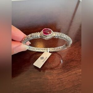 sarda sterling Silver hinged Bracelet Red ruby beautiful NWT